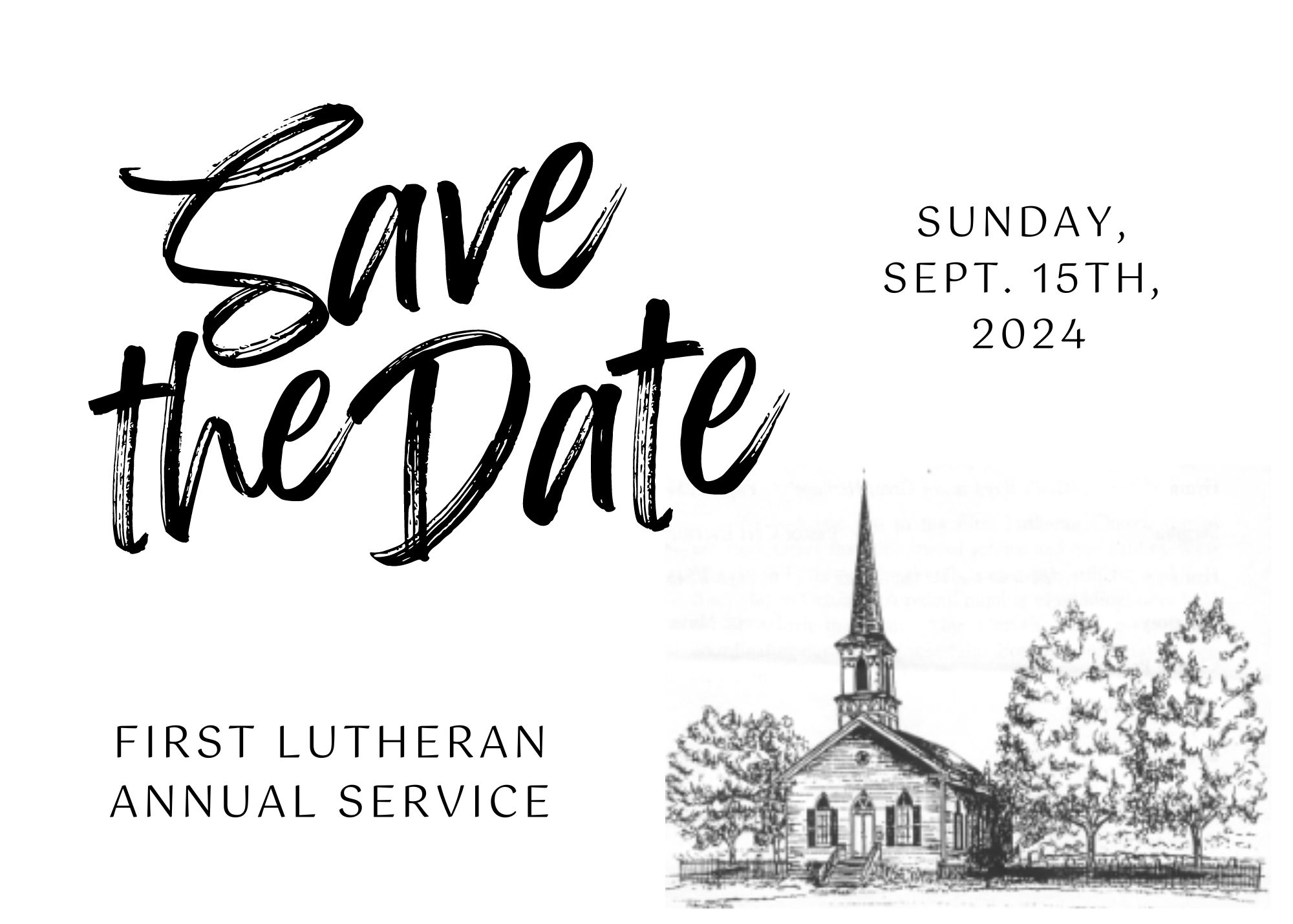 Save the date for the Annual Service, Sun. Sept 15th, 2024